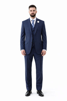 Navy Men's 2 Button Suit With Notch Collar Vest