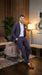 Mens Navy Blue Seersucker Suit – Cotton Fabric Shadow Pattern Ton on Tone Textured Two Button Notch Lapel Formal Summer Suit