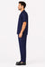 Men's Dark Navy 100% Linen Short Sleeve Plain Casual Casual Two Piece Mens Walking Outfit For Sale Pant Sets Suit With Pleated Pant - Mens Linen Suit