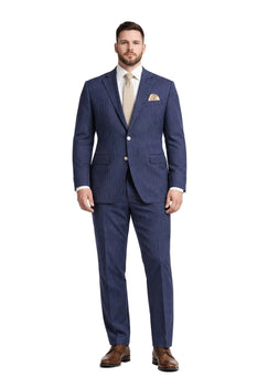 Modern Fit Summer 2 Piece 2 Button Suit Striped Seersucker in Navy