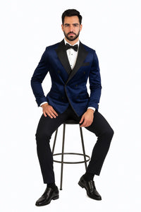 Navy Velvet Double Breasted Tuxedo Jacket – Wedding & Prom
