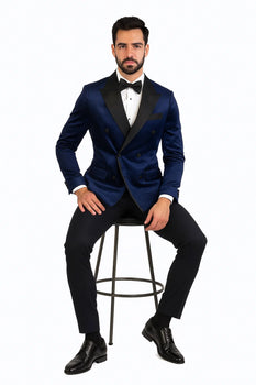 Navy Velvet Double Breasted Tuxedo Jacket – Wedding & Prom