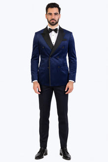 Navy Velvet Double Breasted Tuxedo Jacket – Wedding & Prom