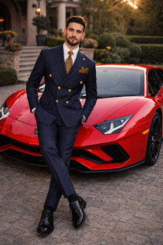 Mens Double Breasted Blazer - Wool Navy Blue Sport Coat With Gold Buttons - Image 7