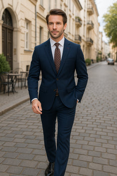 Wool Suit - Italian Made Business Suit by Statement Men's 2 Piece 100% Wool Modern Fit Suit - Subtle Windowpane