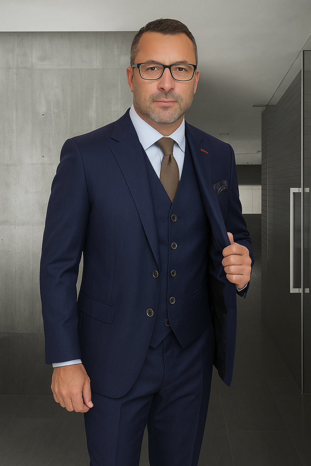 Wool Suit - Italian Made Business Suit by Statement Men's 3 Piece 100% Wool Fashion Suit - Herringbone Stripes
