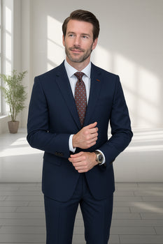 Wool Suit - Italian Made Business Suit by Statement Men's 2 Piece 100% Wool Modern Fit Suit - Subtle Windowpane