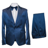 Mens Satin-Finish Pinstripe - Shiny Metallic Stripe Peak Lapel in Color Navy - Modern Fit By Rossiman