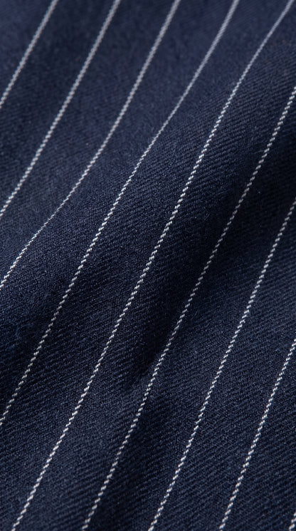Men’s 1920s Gangster Dark Blue Bold Pinstripe 3 Piece Suit, Vested Fashion Suit with Pleated Pants