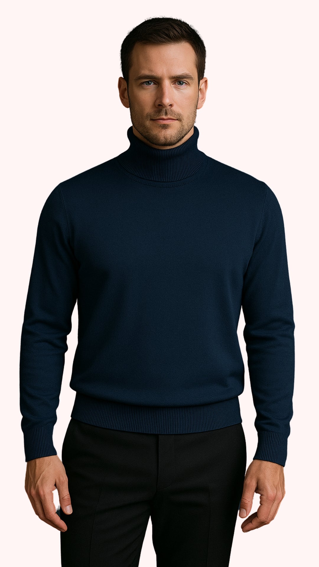Men's Navy Blue Classic Turtleneck Sweater – Lightweight Knit Pullover - Image 2