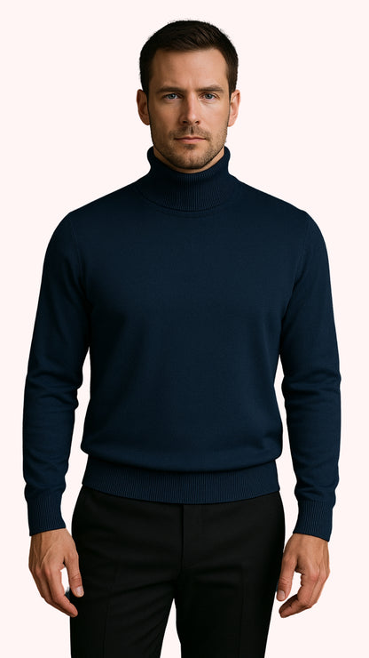 Men's Navy Blue Classic Turtleneck Sweater – Lightweight Knit Pullover - Image 2