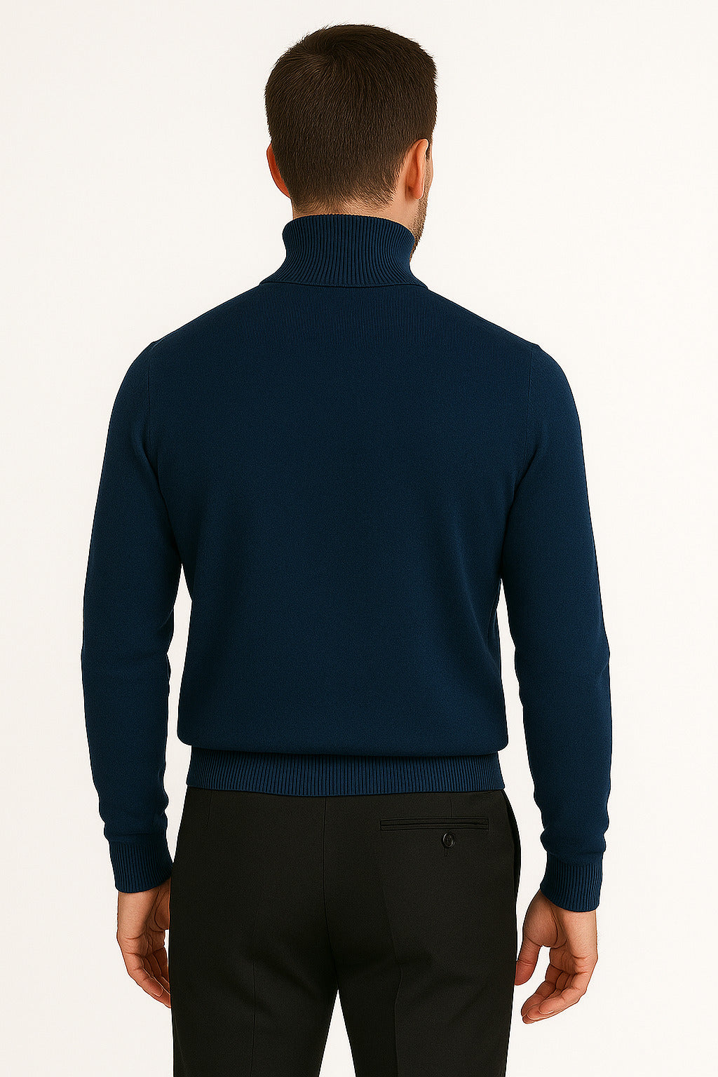 Men's Navy Blue Classic Turtleneck Sweater – Lightweight Knit Pullover - Image 3