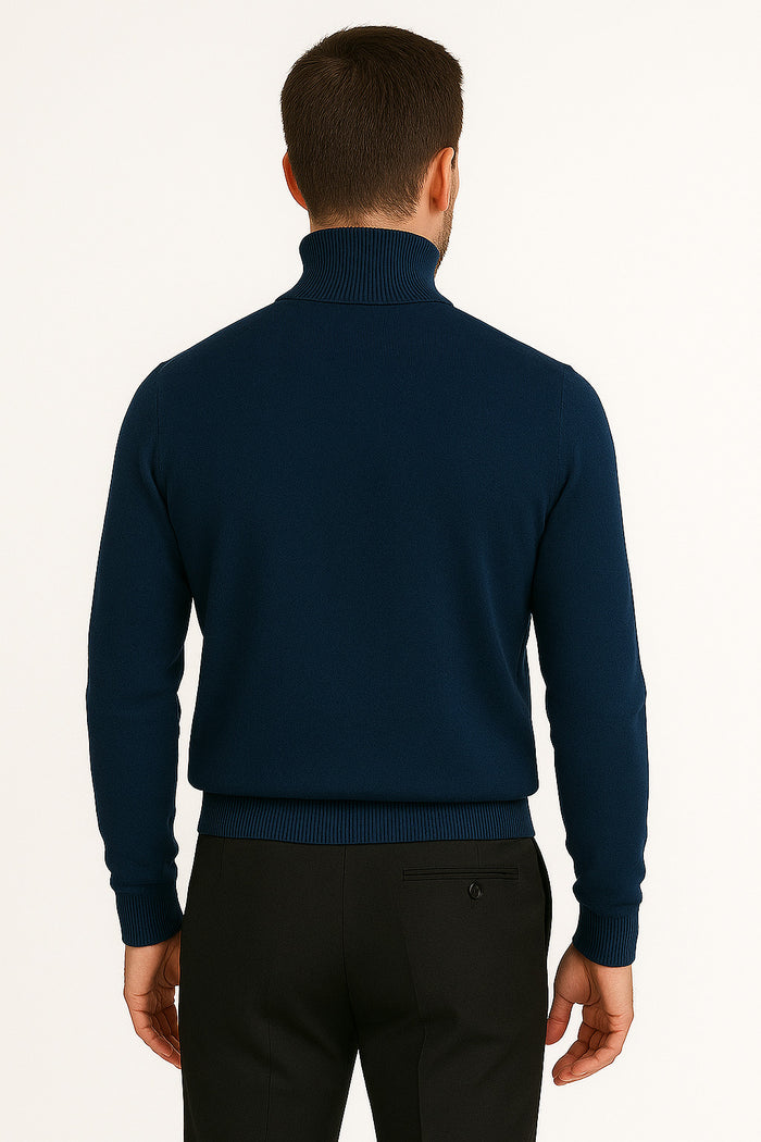 Men's Navy Blue Classic Turtleneck Sweater – Lightweight Knit Pullover - Image 3