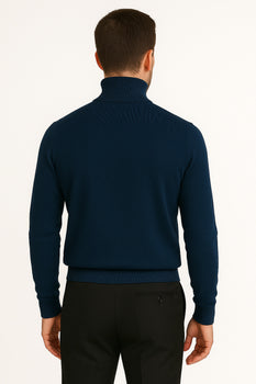 Men's Navy Blue Classic Turtleneck Sweater – Lightweight Knit Pullover - Image 3