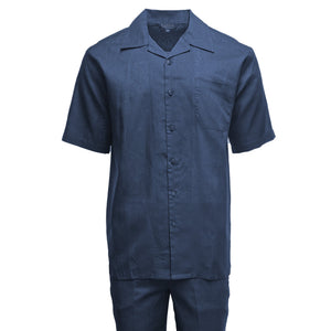Mens Navy Linen Shirt and Pants Casual Outfit Set