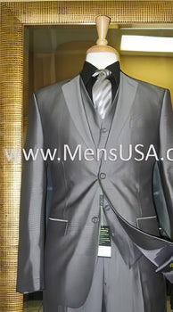 2 Button 3 Piece Silver Shiny Slim Fit Suit