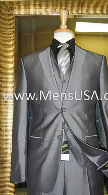 2 Button 3 Piece Silver Shiny Slim Fit Suit