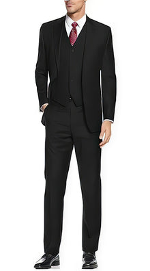 Alberto Nardoni Black Suit Slim Skinny European fit Vested 3 Pieces Suit  Side Vented