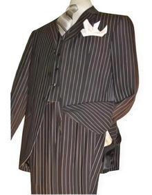 Highest Quality Jet Liquid Black Pinstripe Vested 3 ~ Three Piece Suit Super 120's 100%