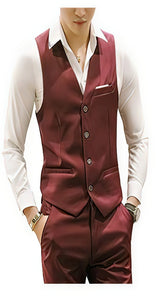 Men's Matching Waistcoat Casual Suit Dress Tuxedo Wedding Men's Vest ~ Waistcoat ~ Waist Coat & Pants Set Package Combo ~ Combination Wine