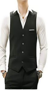 Men's Matching Waistcoat Casual Suit Dress Tuxedo Wedding Men's Vest ~ Waistcoat ~ Waist Coat & Pants Set Package Combo ~ Combination Black