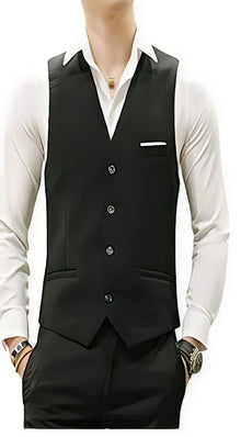 Men's Matching Waistcoat Casual Suit Dress Tuxedo Wedding Men's Vest ~ Waistcoat ~ Waist Coat & Pants Set Package Combo ~ Combination Black