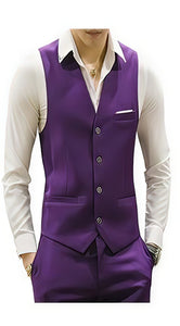 Men'S Matching Waistcoat Casual Suit Dress Tuxedo Wedding Men'S Vest ~ Waistcoat ~ Waist Coat & Pants Set Package Combo ~ Combination Purple