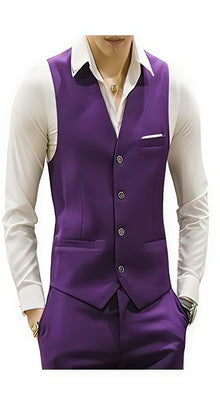 Men'S Matching Waistcoat Casual Suit Dress Tuxedo Wedding Men'S Vest ~ Waistcoat ~ Waist Coat & Pants Set Package Combo ~ Combination Purple