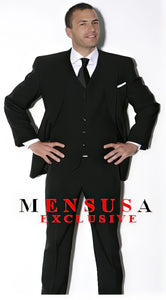 Men's Single Breast 3 Buttons Suits Super Light Weight Viscose~Rayon Fabric White Shirt and Black Tie 3 ~ Three Piece Suit