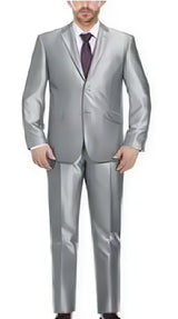 Renoir Suits - Renoir Fashion Verno Cavallo Men'S Silver Solid Pattern Slim Fit Polyester Suit