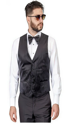 Men'S Black 5 Buttons Regular Cut Velvet Waistcoat