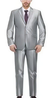 Renoir Suits - Renoir Fashion Verno Cavallo Men'S Silver Solid Pattern Slim Fit Polyester Suit