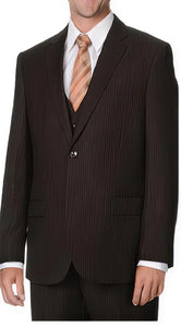 Brand: Caravelli Collezione Suit - Caravelli Suit - Caravelli italy Caravelli Men's 2 Button Brown Pinstripe Vested Double Vent Suit