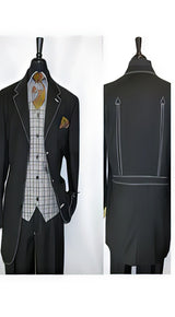 Fortino Landi Black Men's Vested  3 Button Suit Jacket