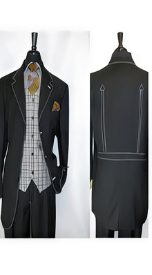 Fortino Landi Black Men's Vested  3 Button Suit Jacket