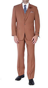 Men's Stylish 1 button suits  vest peak lapel Brown suits pleated pants