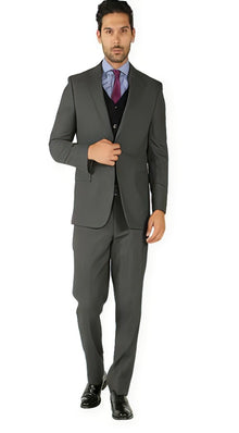 Black Suit Gray Vest Charcoal Grey 2 Button 3 Piece Vested Suit + Black Vest Slim Fit or Regular Fit