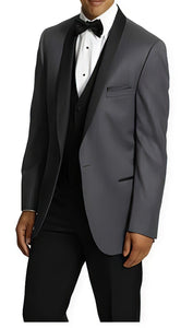 Men's One Button Tuxedo Shawl Lapel Dark Gray vested Suit