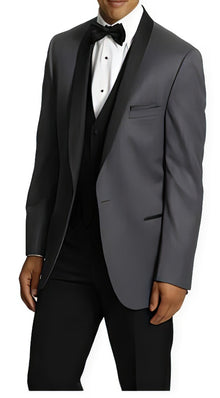 Men's One Button Tuxedo Shawl Lapel Dark Gray vested Suit
