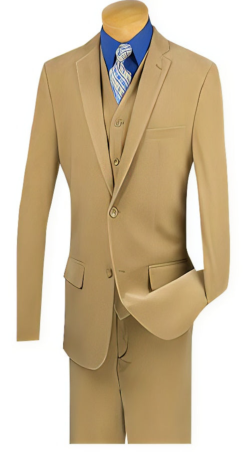 Mens Corduroy Suit Mens Two Buttons Pinstripe ~ Stripe Khaki Corduroy 3 Piece Vested Suits Flat Front Pants - Three Piece Suit