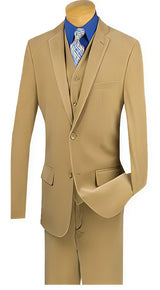 Mens Corduroy Suit Mens Two Buttons Pinstripe ~ Stripe Khaki Corduroy 3 Piece Vested Suits Flat Front Pants - Three Piece Suit