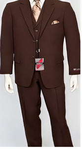 Men's Poly Poplin Brown 3 Piece  Matching Vest Dress Suit
