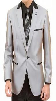 Men'S Two Piece Slim Fit Suit Silver