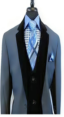 Men'S Blue Velour Velvet Suit Vested Two Button Side Vents Tuxedo Black 2 Toned Suit