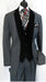 Men's  Two Button Black Velour Velvet Suit Vested Side Vents Tuxedo Black 2 toned Suit