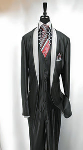 Men'S 3 Button Two Toned Tuxedo Jacket And Vest Suit Jacket Grey, Black