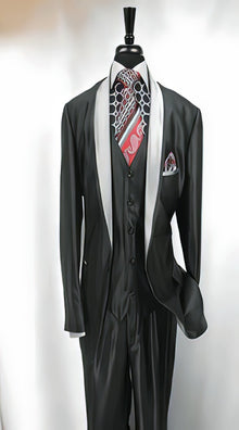 Men'S 3 Button Two Toned Tuxedo Jacket And Vest Suit Jacket Grey, Black