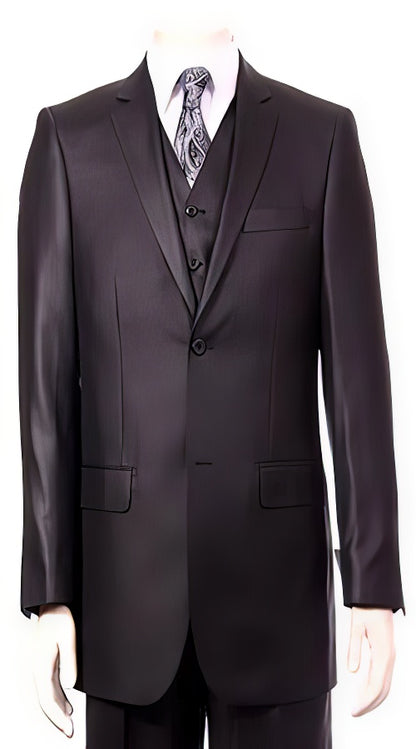 Vitali Brand Suits - Men's Black Ultra fine Super fine poly blend Vested Suit