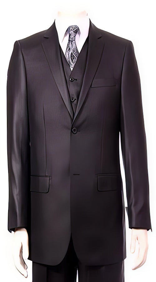 Vitali Brand Suits - Men's Black Ultra fine Super fine poly blend Vested Suit