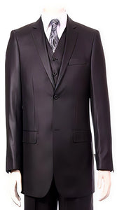 Vitali Brand Suits - Men's Black Ultra fine Super fine poly blend Vested Suit